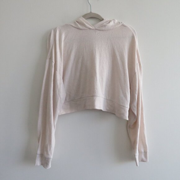 QUINCE Brushed Lounge Cropped Pullover Hoodie in Heather Oatmeal Lounge - Size S - Picture 2 of 15